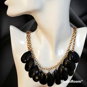 VTG Black Teardrop Chandalier Layered Chain Necklace